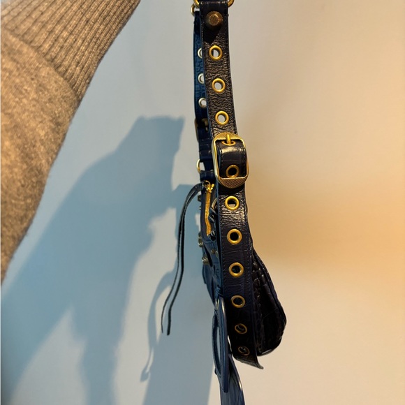 Balenciaga XS Le Cagole Croc-Embossed Leather Shoulder Bag in Navy - Picture 4 of 5